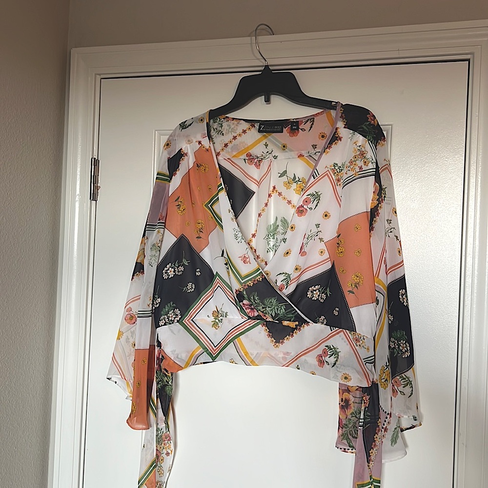 Summer wrap-blouse, multicolored, snap closure in front, XL